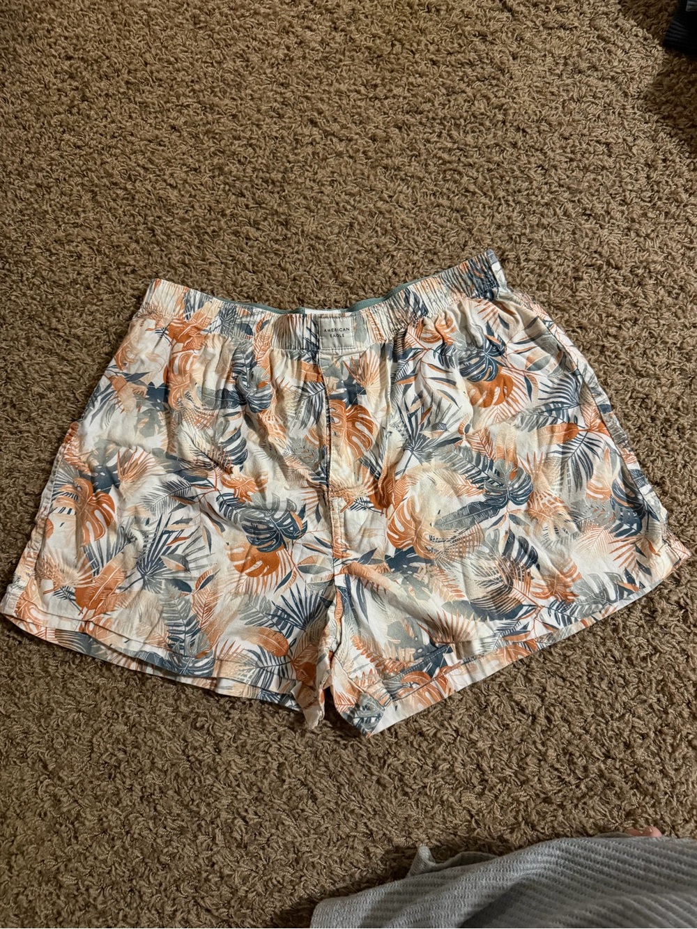 American Eagle Women’s Tropical Print Elastic-Waist Shorts - Orange & Blue